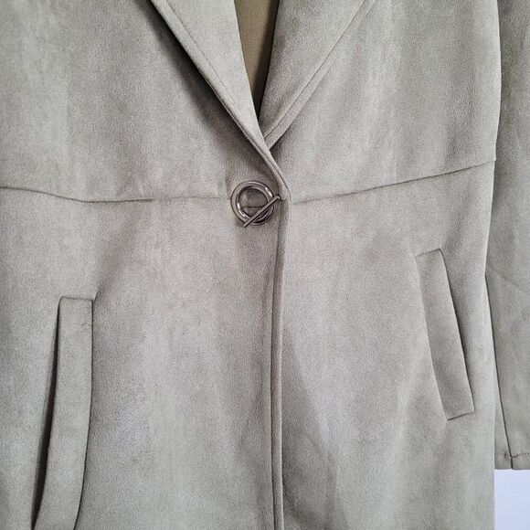 Solitaire Faux Suede Jacket Coat Stretch Green Size M NWT - Picture 9 of 16